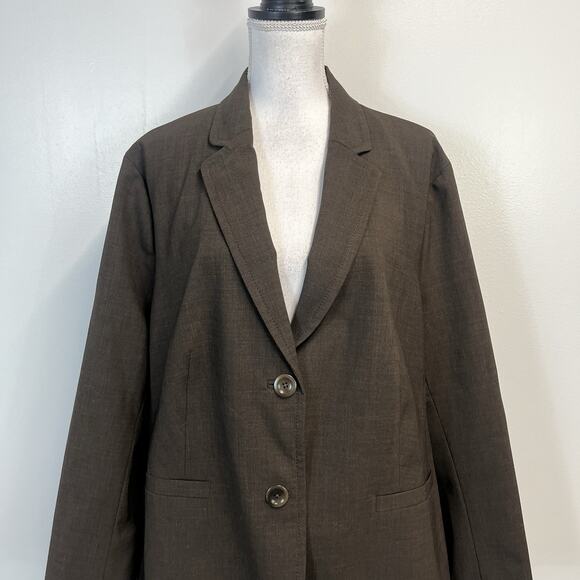 Lands' End Blazer Jacket Plus size 24W Petite Brown Wool Stretch Career Suit - Picture 3 of 10